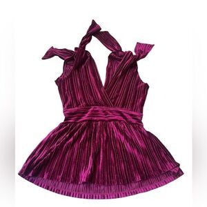 Venus Velvet Strap pleated top XS magenta pink burgundy
